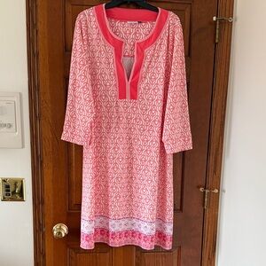 Cabana Life Coral and White Patterned Long Sleeve Dress